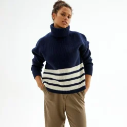 Pierre Robert Overdeler|Gensere-Genser Med Avtagbar Hals Blue/Ivory stripe
