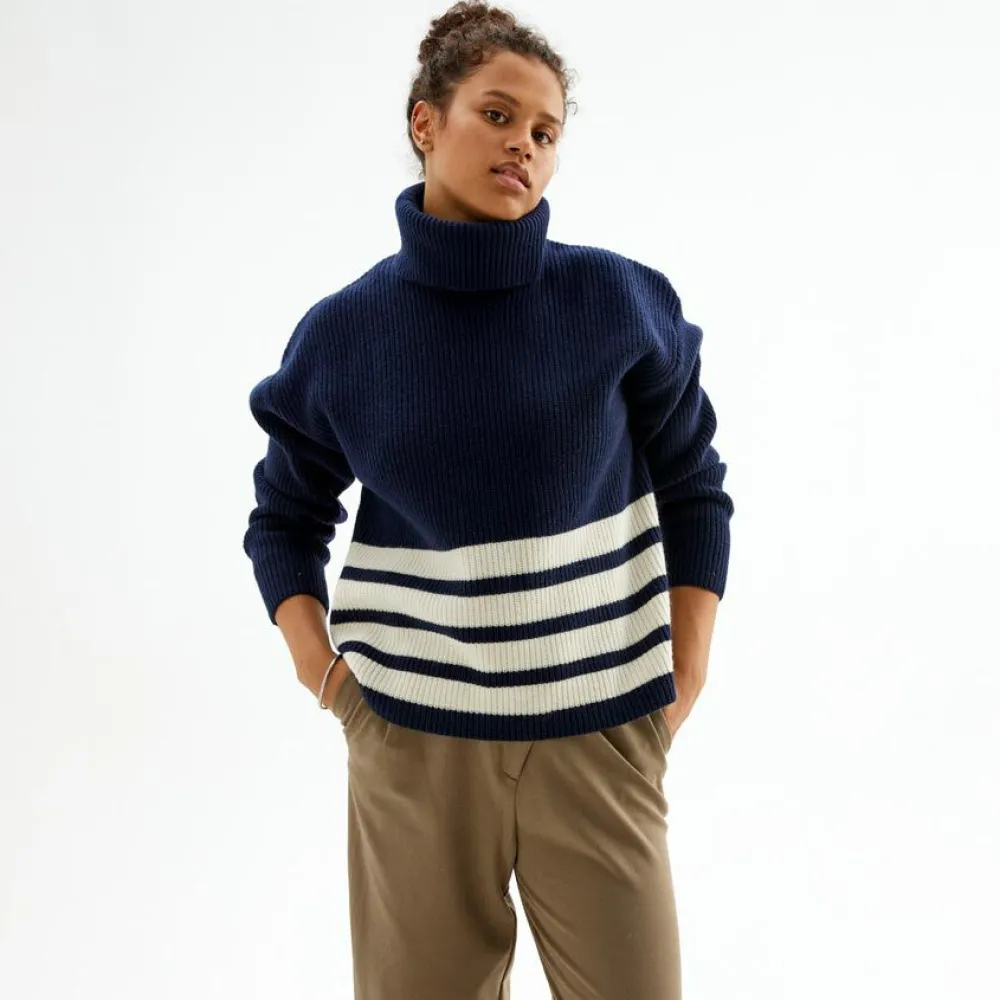 Pierre Robert Overdeler|Gensere-Genser Med Avtagbar Hals Blue/Ivory stripe
