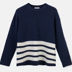 Pierre Robert Overdeler|Gensere-Genser Med Avtagbar Hals Blue/Ivory stripe