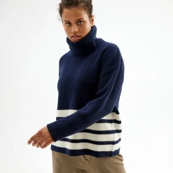 Pierre Robert Overdeler|Gensere-Genser Med Avtagbar Hals Blue/Ivory stripe