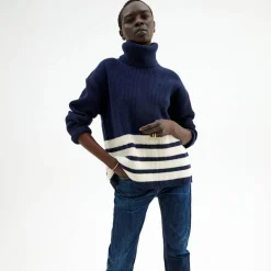 Pierre Robert Overdeler|Gensere-Genser Med Avtagbar Hals Blue/Ivory stripe