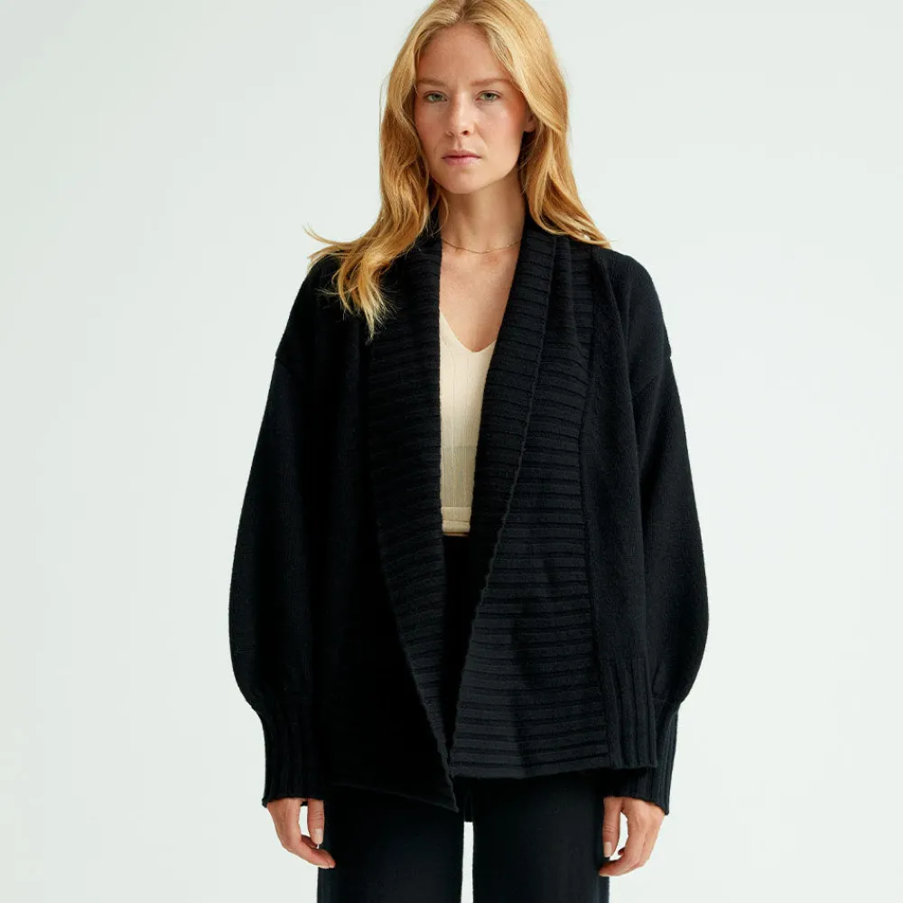 Pierre Robert Overdeler|Sommerull-Oversized Cardigan Merinoull Black