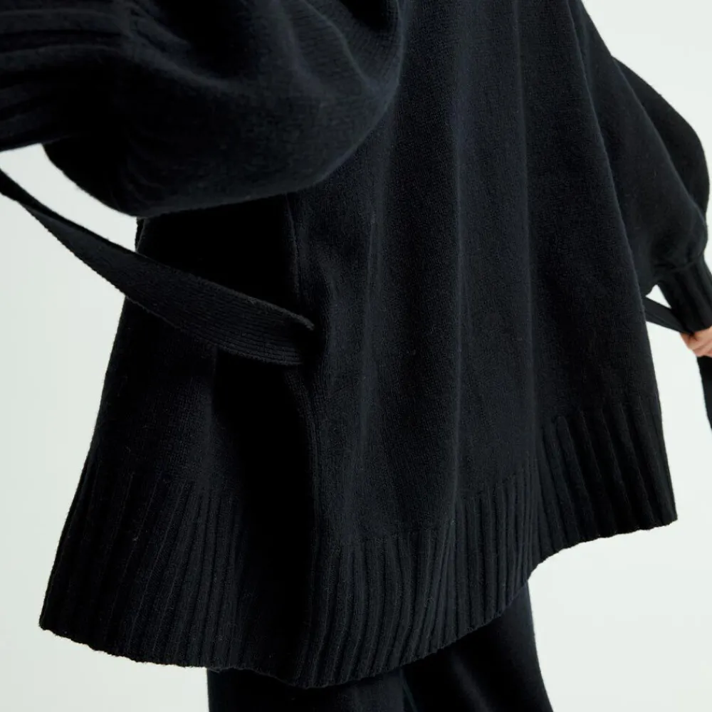 Pierre Robert Overdeler|Sommerull-Oversized Cardigan Merinoull Black