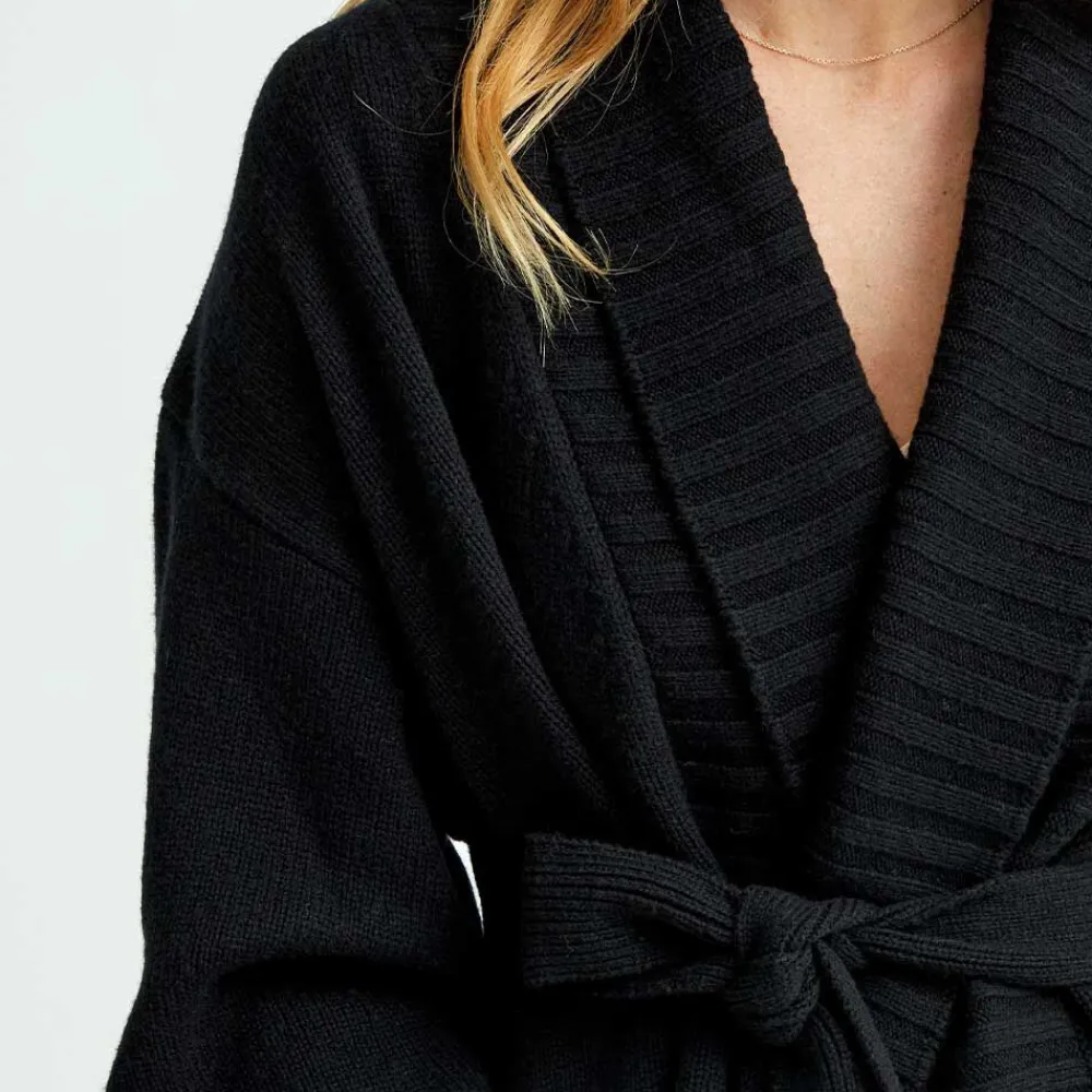 Pierre Robert Overdeler|Sommerull-Oversized Cardigan Merinoull Black