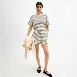 Pierre Robert Underdeler|Loungewear-Shorts Heavyweight Midnight Blue/Ecru sripe