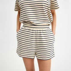 Pierre Robert Underdeler|Loungewear-Shorts Heavyweight Midnight Blue/Ecru sripe