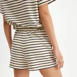 Pierre Robert Underdeler|Loungewear-Shorts Heavyweight Midnight Blue/Ecru sripe