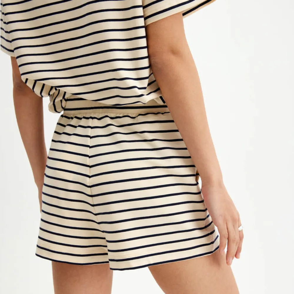 Pierre Robert Underdeler|Loungewear-Shorts Heavyweight Midnight Blue/Ecru sripe