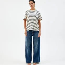 Pierre Robert T-Skjorter|Loungewear-T-skjorte Heavyweight Midnight Blue/Ecru sripe