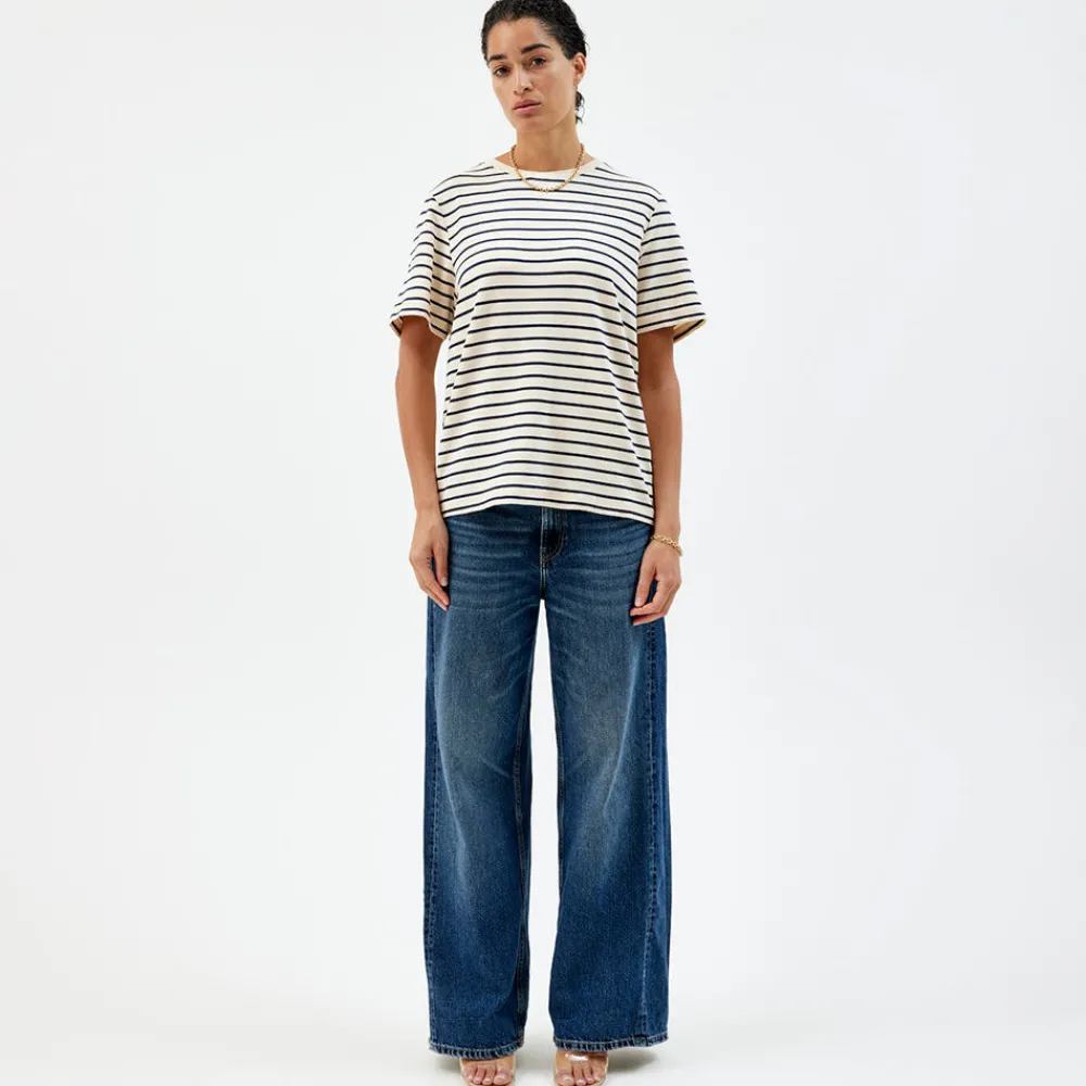 Pierre Robert T-Skjorter|Loungewear-T-skjorte Heavyweight Midnight Blue/Ecru sripe