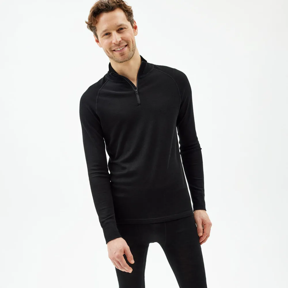 Pierre Robert Ullundertøy-Ulltrøye Herre Merinoull Zip Jet Black