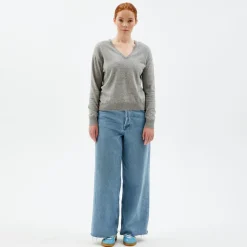 Pierre Robert Overdeler|Sommerull-V-Genser Merinoull Grey Melange