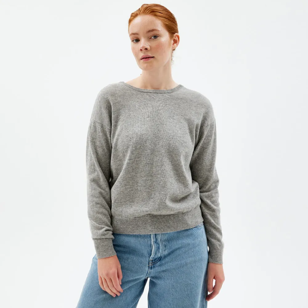 Pierre Robert Overdeler|Sommerull-V-Genser Merinoull Grey Melange