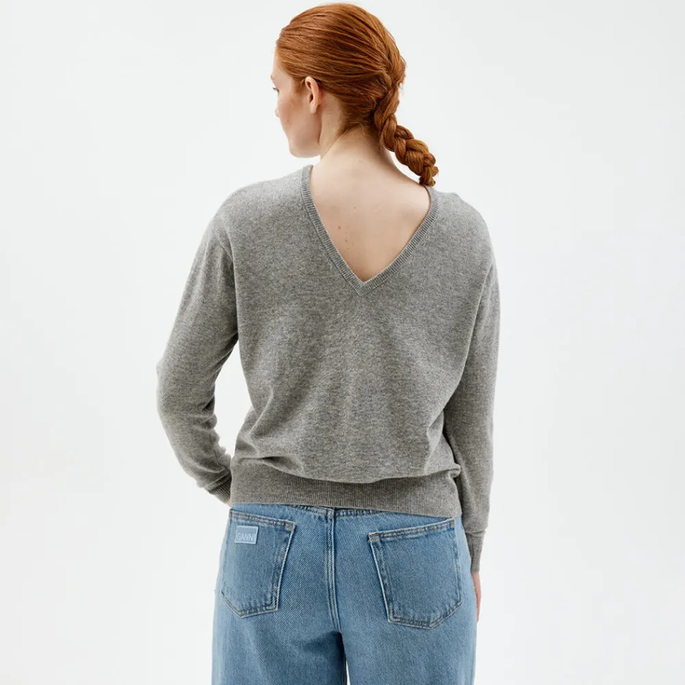 Pierre Robert Overdeler|Sommerull-V-Genser Merinoull Grey Melange